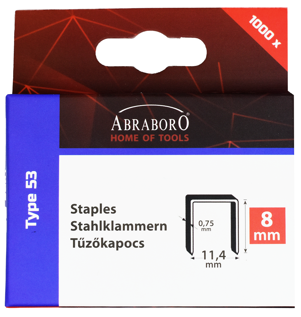 Abraboro CHILITAC A-53 típusú tűzőkapocs, 8 / 11.4 / 0.75 mm, 1000 db/csomag termék fő termékképe