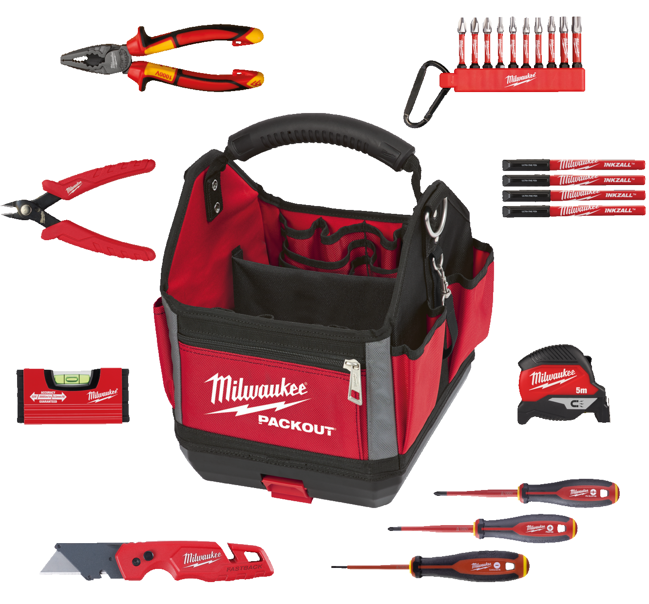 Milwaukee PACKOUT™ nyitott szerszámtáska (25 cm) villanyszerelő szerszámokkal termék fő termékképe