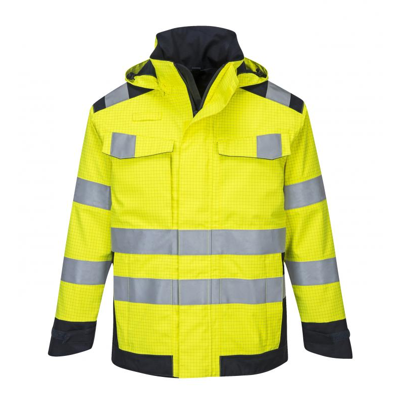 Portwest MV70 - Hi-Vis Modaflame Rain Multi Norm Arc kabát, sárga/tengerészkék termék fő termékképe